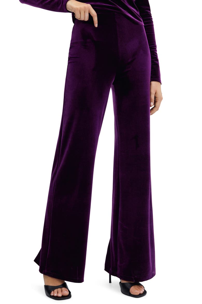 High Waist Velvet Flare Pants, Main, color, PURPLE
