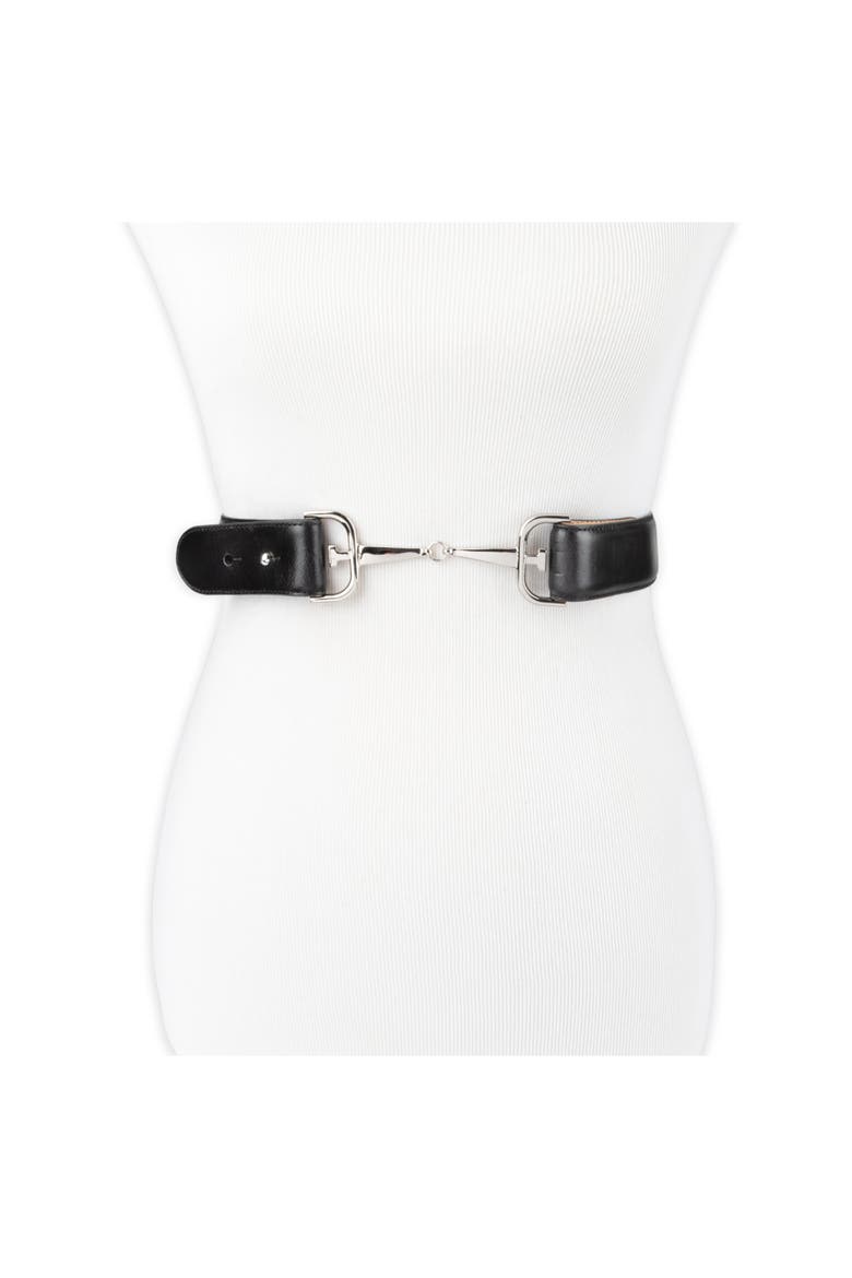 Horsebit Buckle Leather Belt, Alternate, color, BLACK
