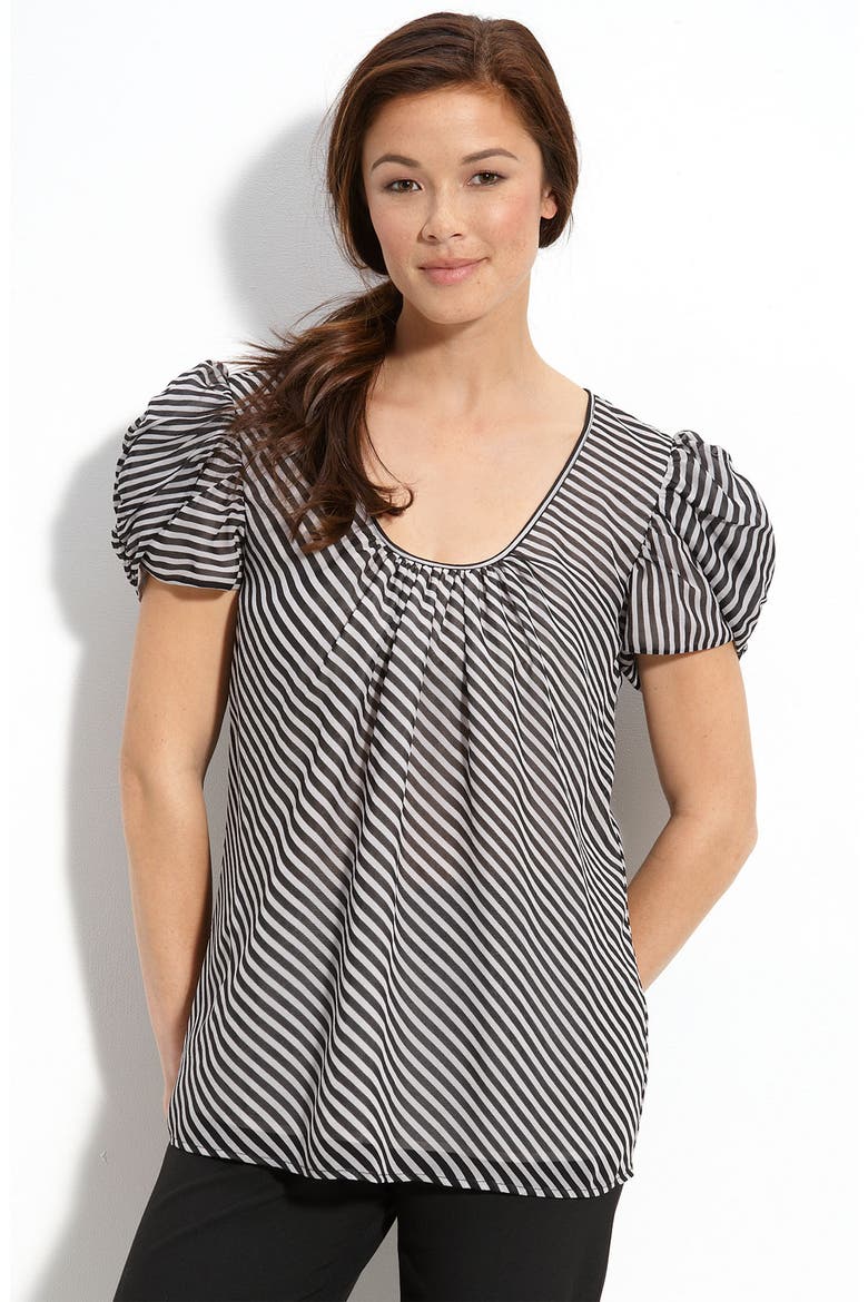 Stripe Silk Blouse, Main, color, LIGHT GREY/ BLACK