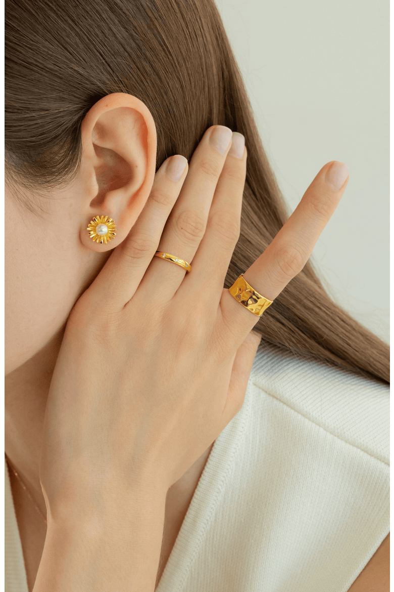 18k Gold Plated Sterling Silver Classic Gold Ring Duo Gift Guide, Alternate, color, Silver