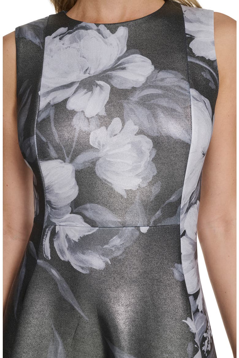 Foil Floral A-Line Dress, Alternate, color, BLACK/ SILVER FOIL