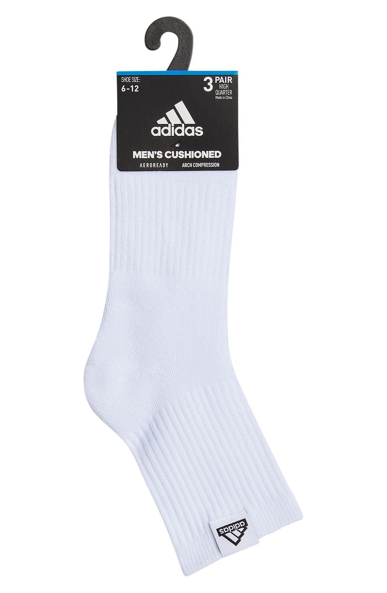 adidas 3-Pack AEROREADY 3.0 Cushioned Sport Quarter Socks, Alternate, color, White/ Black
