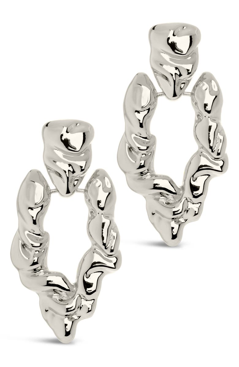 Sterling Forever Tali Molten Chunky Drop Earrings, Alternate, color, Silver
