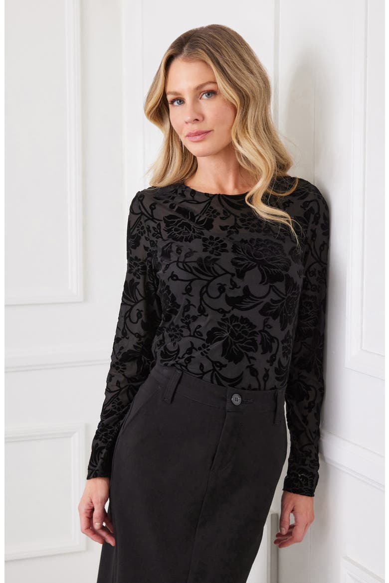 Floral Velvet Burnout Top, Alternate, color, BLACK