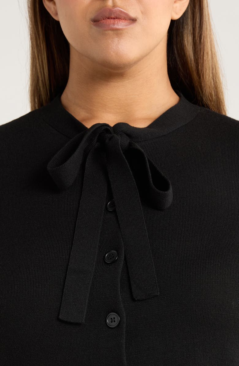CeCe Tie Neck Cardigan, Alternate, color, Rich Black