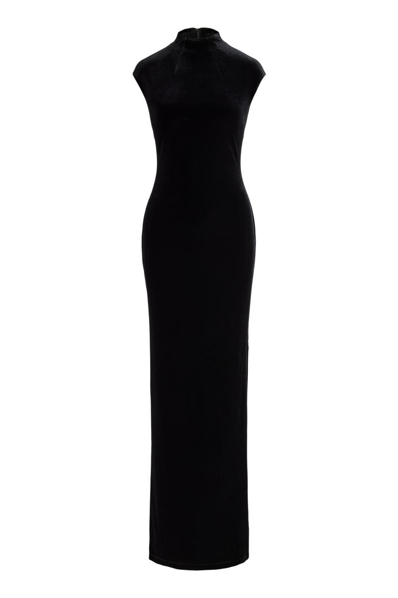 Luxe Velvet Knit Mock Neck Gown, Alternate, color, BLACK VELVET