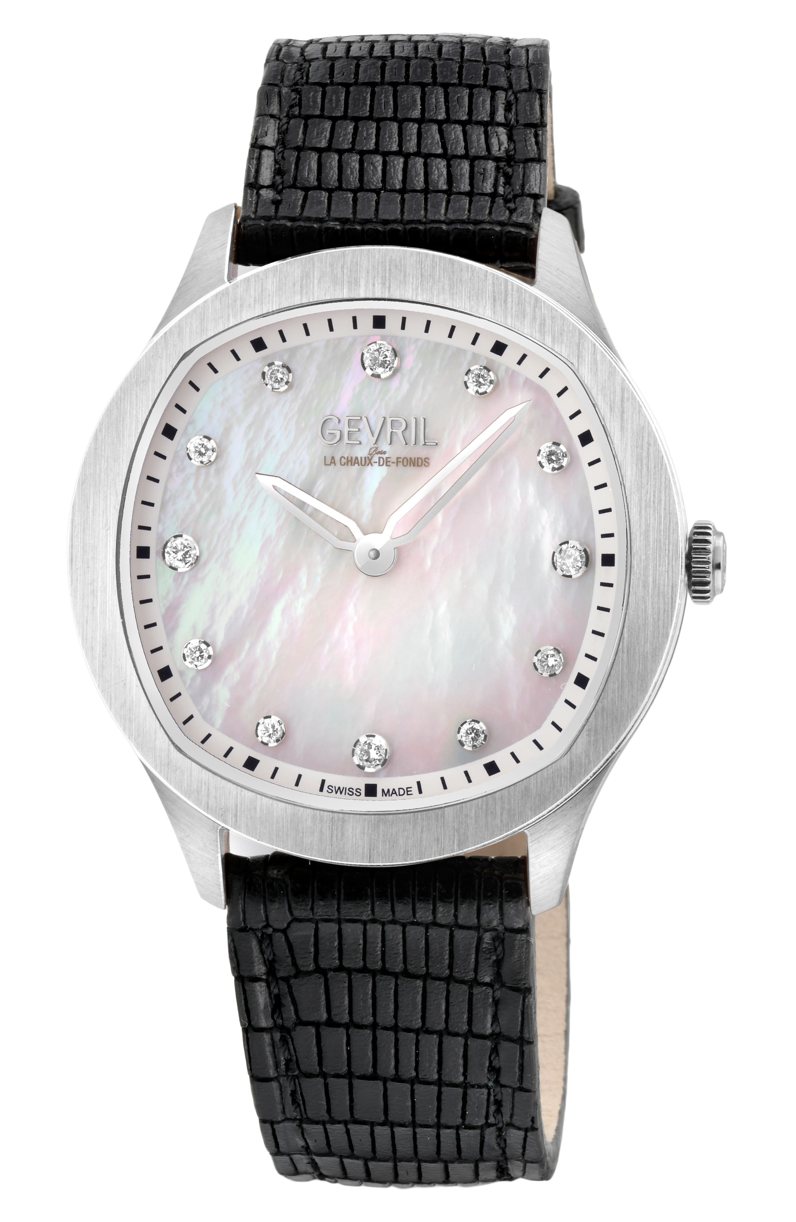GEVRIL Morcote Swiss Diamond Leather Strap Watch, 36mm - 0.009ct.