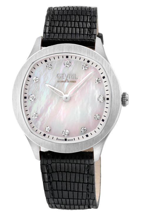 Morcote Swiss Diamond Leather Strap Watch, 36mm - 0.009ct.
