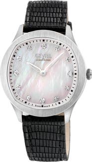 GEVRIL Morcote Swiss Diamond Leather Strap Watch, 36mm - 0.009ct.