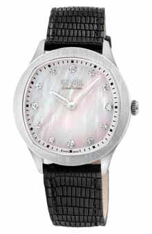 GEVRIL Morcote Swiss Diamond Leather Strap Watch, 36mm - 0.009ct.
