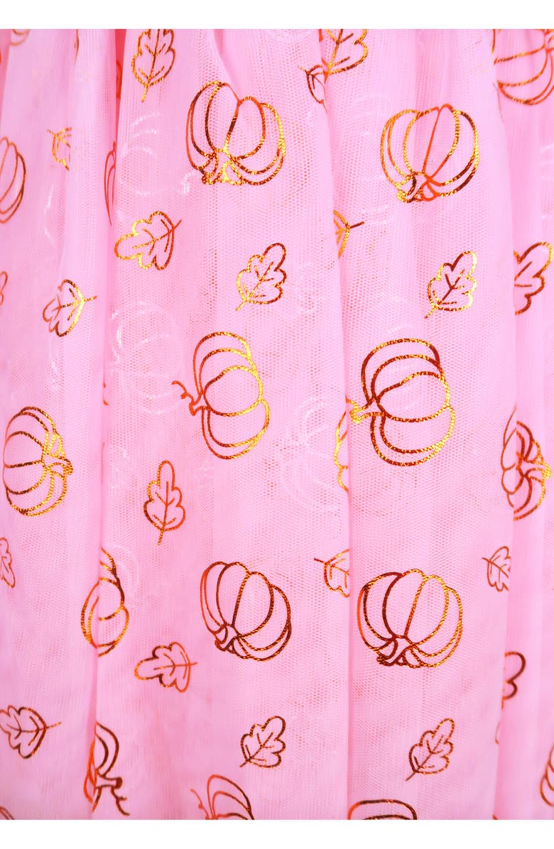 Zunie Kids' Soutache Halloween Pumpkin Long Sleeve Tutu Dress, Alternate, color, Ivory/ Pink