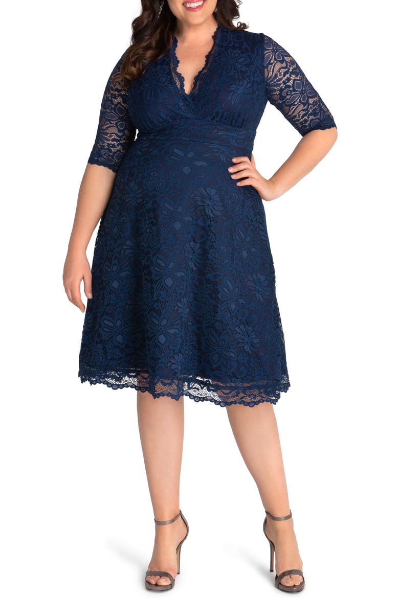 Mademoiselle Lace A-Line Dress, Main, color, NAVY BLUE