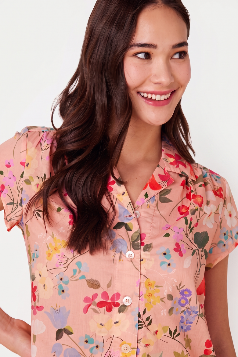 Floral Cotton Voile Short-Sleeved Capri Pajama Set, Alternate, color, Strawberry Fields