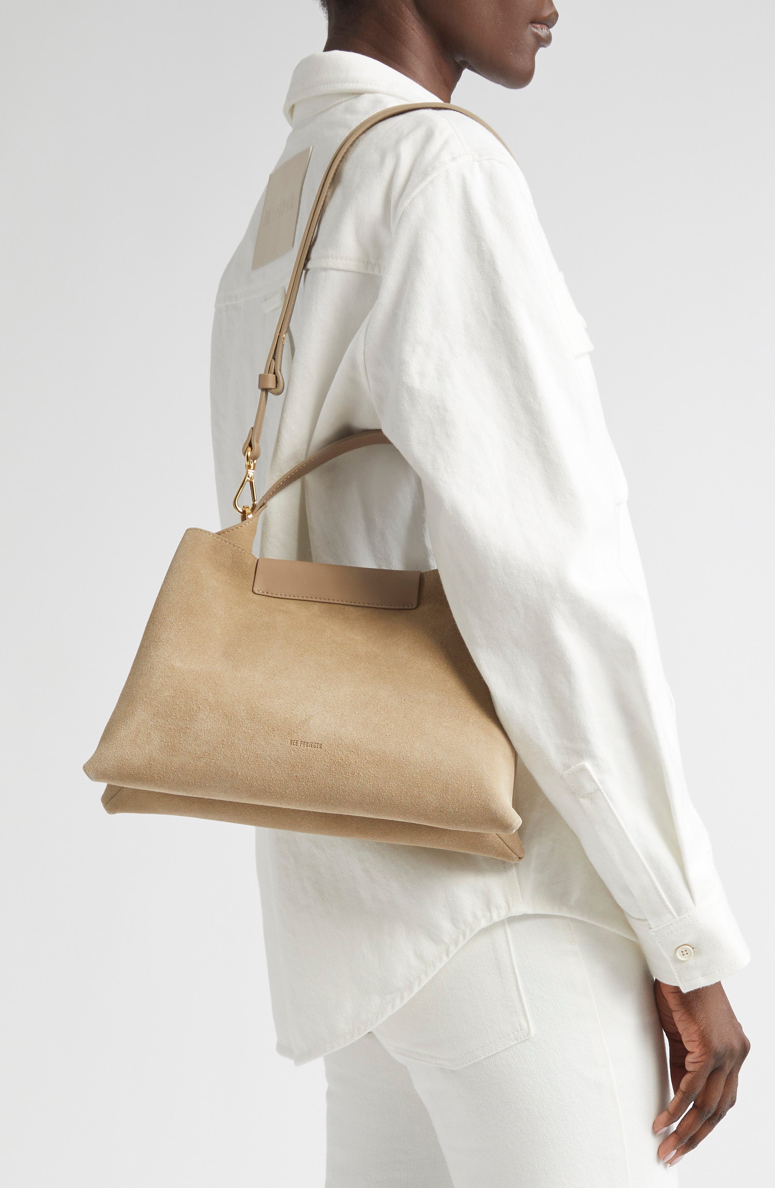 Ree Projects Medium Elieze Suede Top Handle Bag, Alternate, color, Sandstone