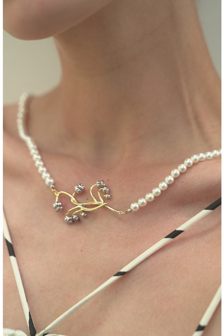 Lily of the Valley Pearl Necklace, Alternate, color, White & Gold