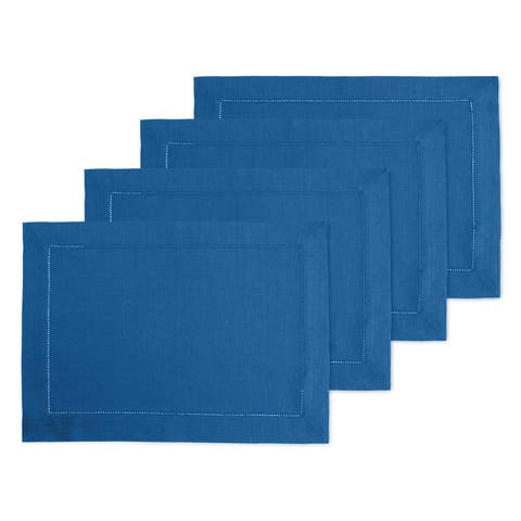 Linen Placemats Set of 4, 14 x 19 Inch - Classic Hemstitch