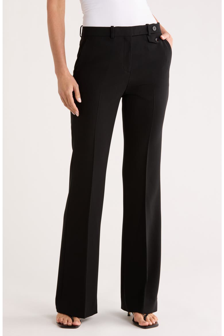 High Waist Flare Leg Crepe Pants, Main, color, BLACK