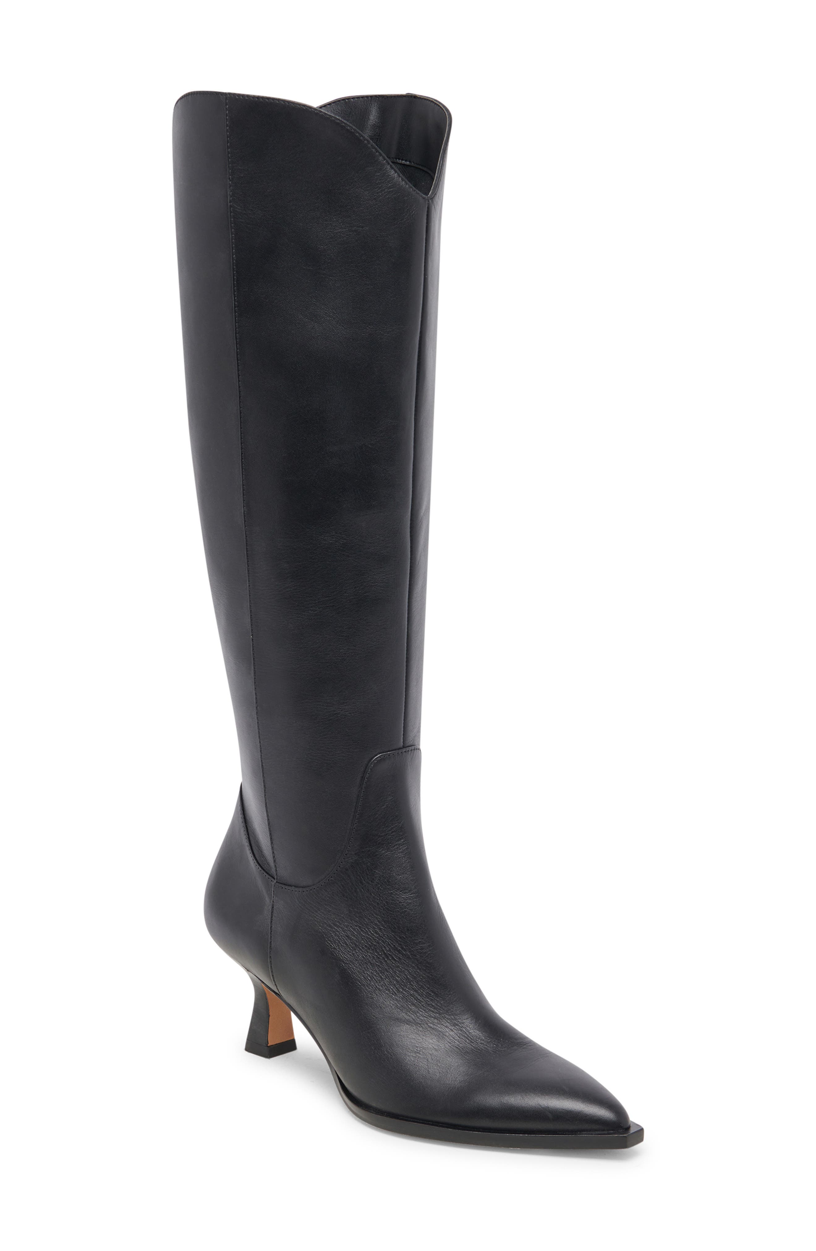 Annika Pointed Toe Boot, Main, color, BLACK LEATHER
