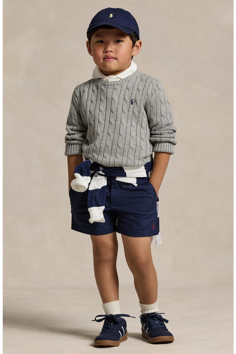 Kids' Cotton Cable Knit Crewneck Sweater, Alternate, color, ANDOVER HEATHER
