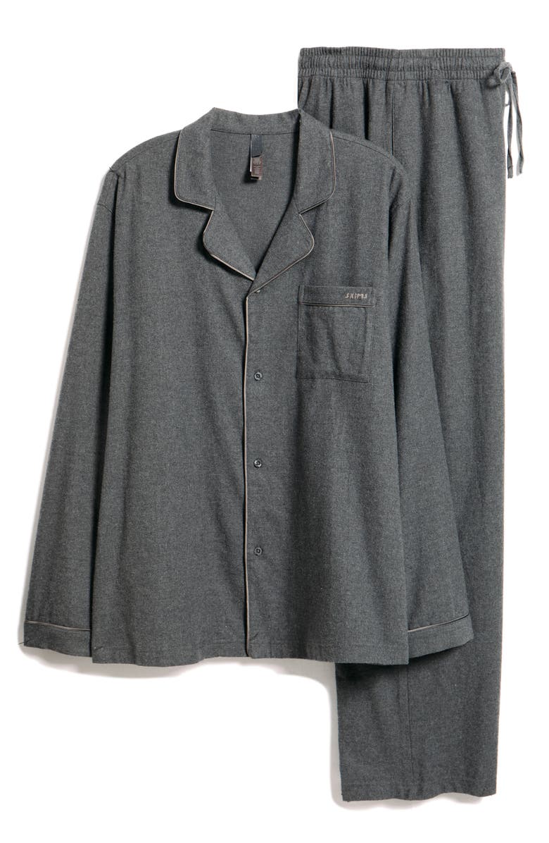 SKIMS Cotton Flannel Pajamas, Alternate, color, Ash Heather Grey