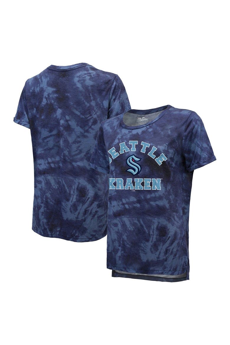 Women's Majestic Threads Deep Sea Blue Seattle Kraken Boyfriend Tie-Dye T-Shirt, Main, color, Navy