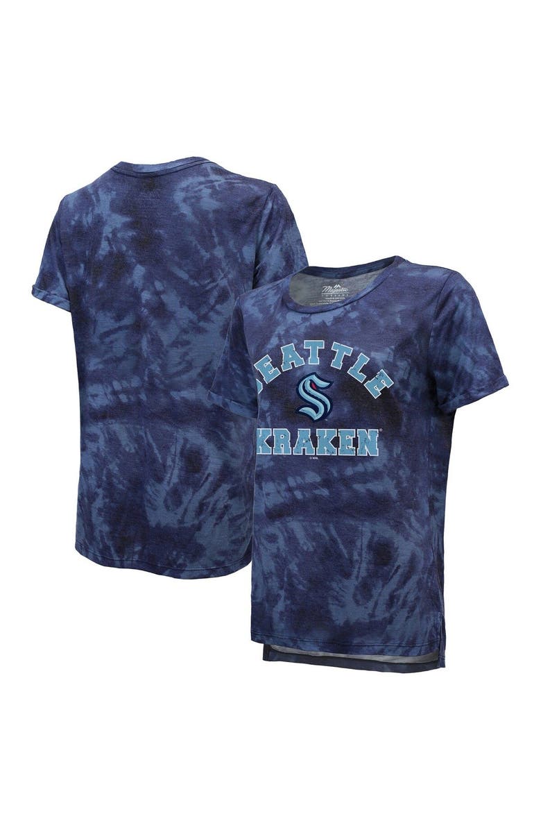 Majestic Threads Women's Majestic Threads Deep Sea Blue Seattle Kraken Boyfriend Tie-Dye T-Shirt, Main, color, Navy
