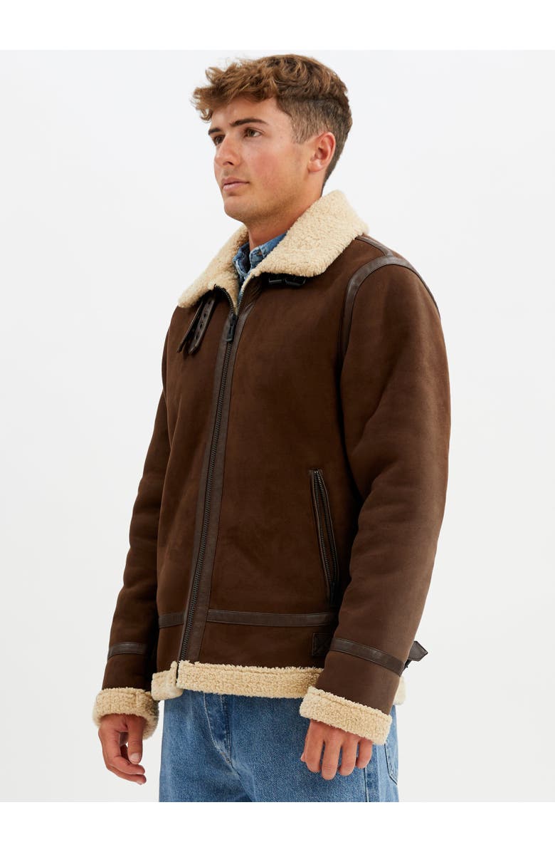 Point Zero AVIATOR VEGAN SHEARLING JACKET, Alternate, color, Brown