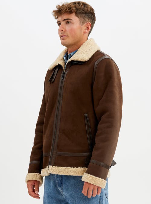 Point Zero Aviator Vegan Shearling Jacket In Brown