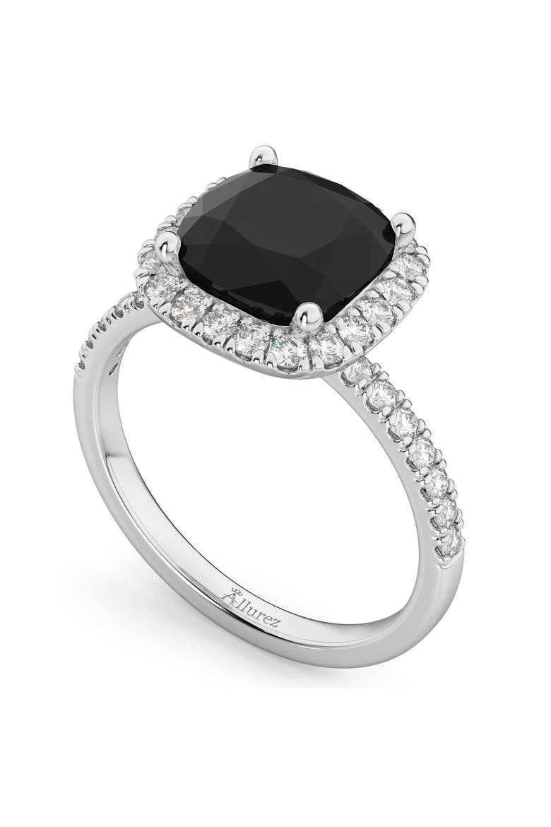 Cushion Cut Black Diamond Engagement Ring 14k, Alternate, color, 2.55ct/White Gold