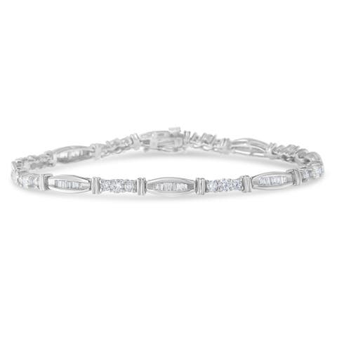 10K White Gold Geometric Pattern Diamond Tennis Bracelet
