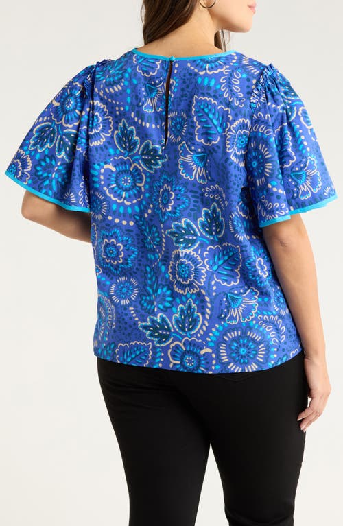Sugarlips Kenner Print Flutter Sleeve Top In Blue