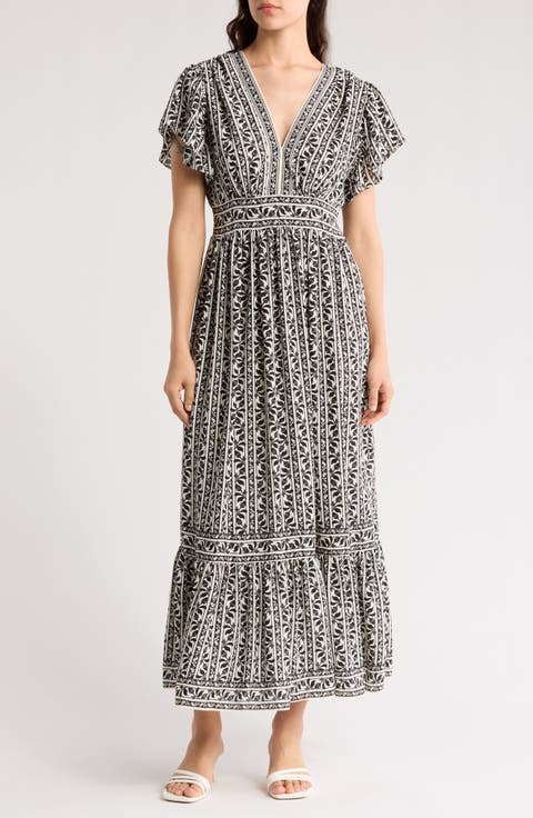 Flutter Sleeve Floral Tiered Maxi Dress