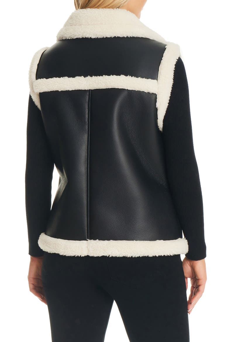 Bonded Faux Leather & Faux Shearling Vest, Alternate, color, BLACK CREAM