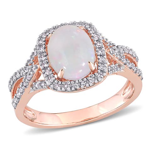Opal & Diamond Oval Split Shank Ring 10k