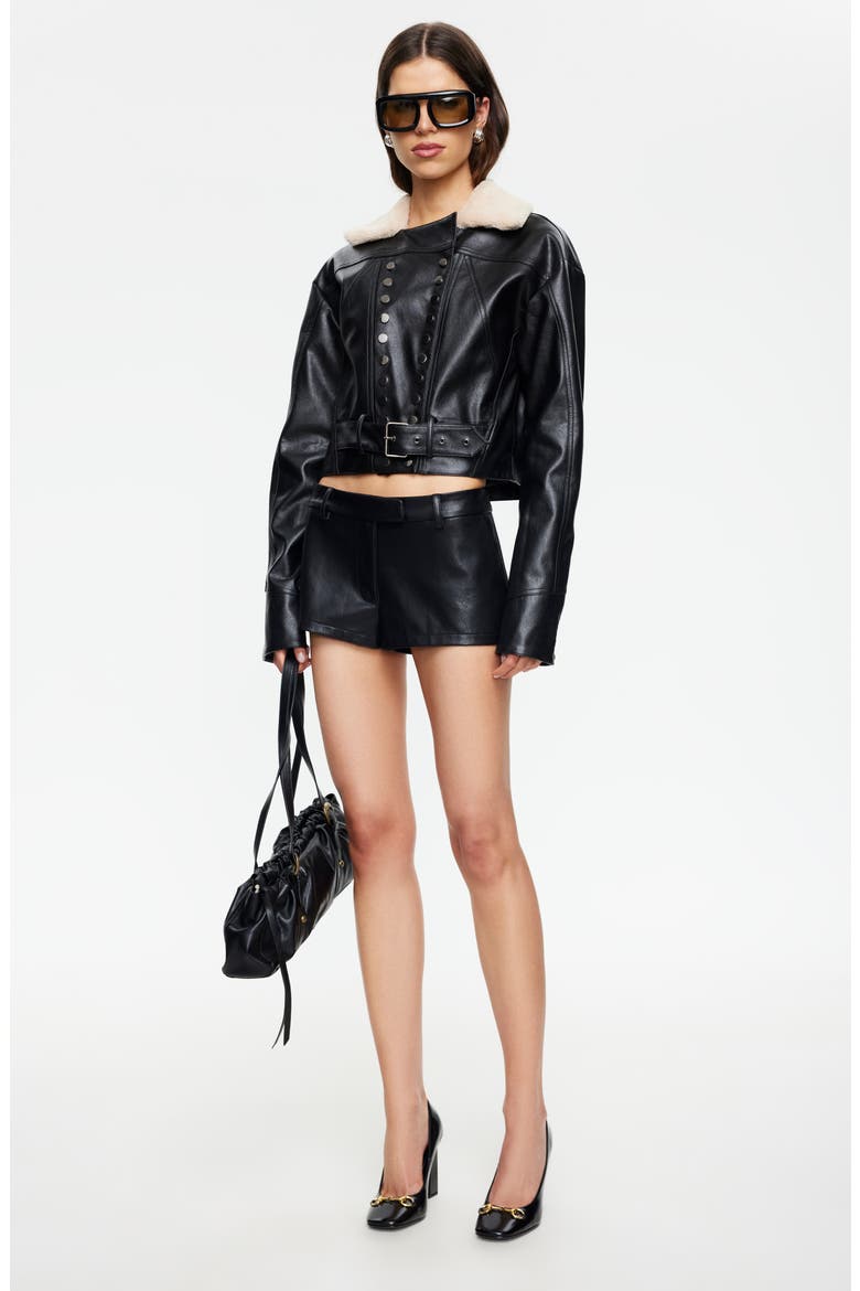 In Miotion Faux Leather Shorts, Alternate, color, ONYX