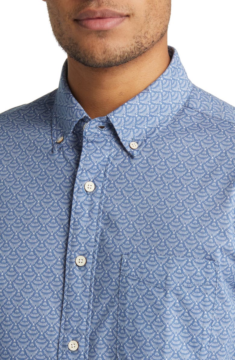 Faherty Playa Diamond Print Stretch Short Sleeve Organic Cotton Button-Down Shirt, Alternate, color, 