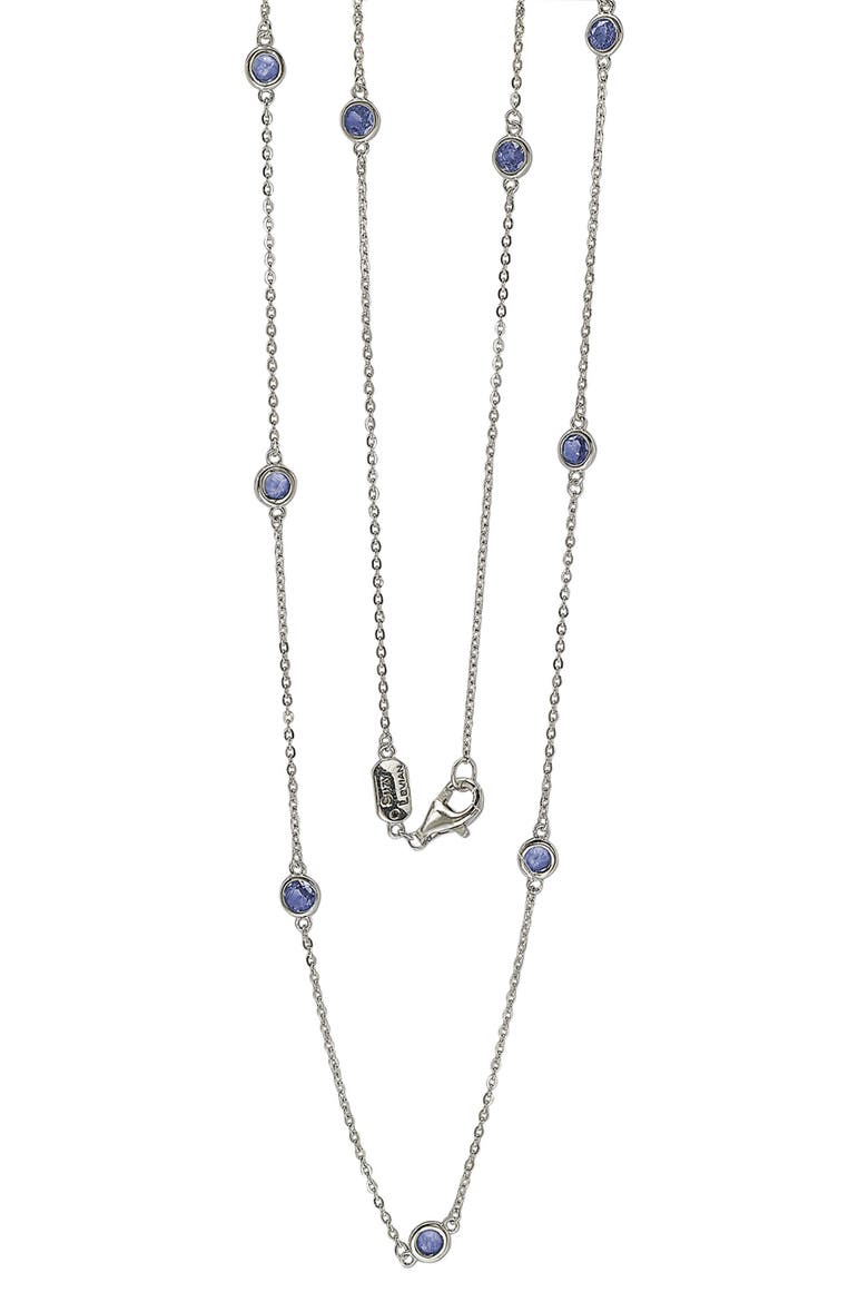 Sterling Silver Blue Sapphire Station Necklace, Alternate, color, BLUE