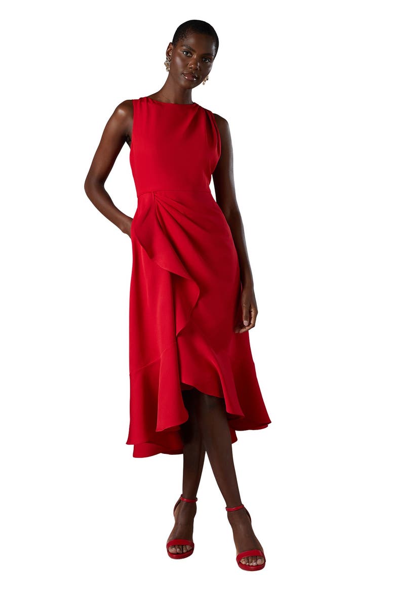 Waterfall Crepe Midi Dress, Main, color, Red