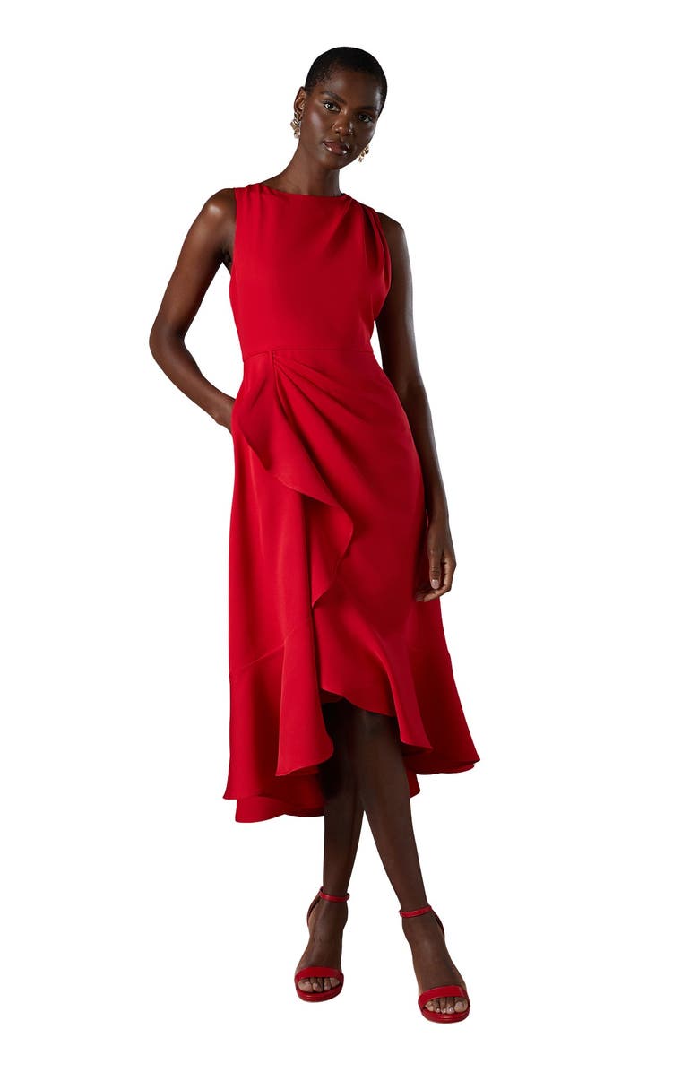 Coast Waterfall Crepe Midi Dress, Main, color, Red