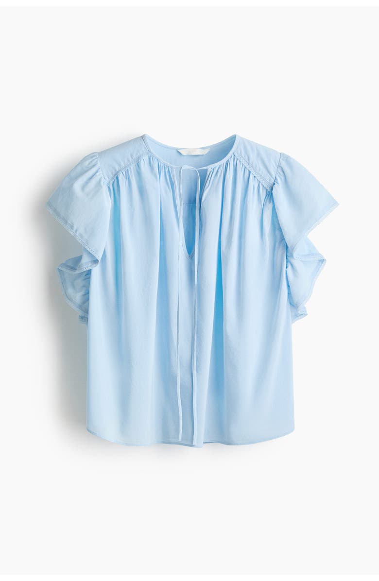 H&M Flutter-sleeved Lace-trimmed Blouse, Alternate, color, Light Blue