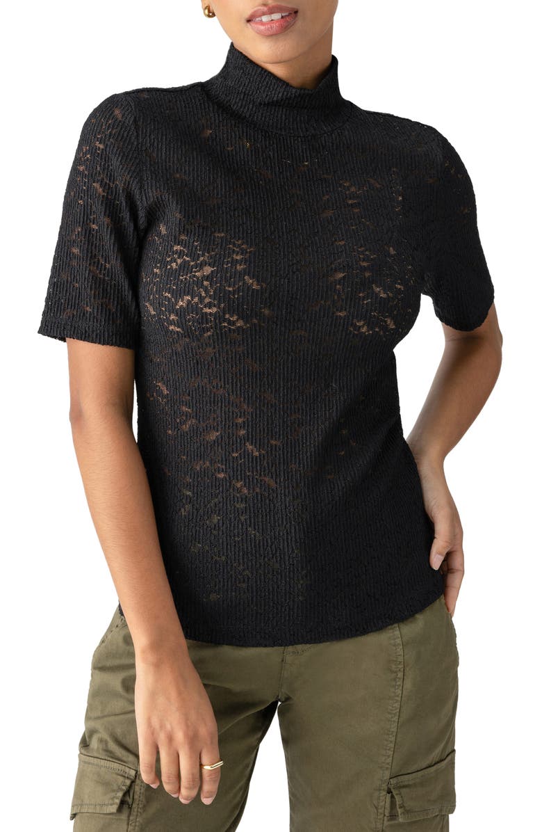 Sanctuary Embroidered Lace Mock Neck Top, Main, color, 
