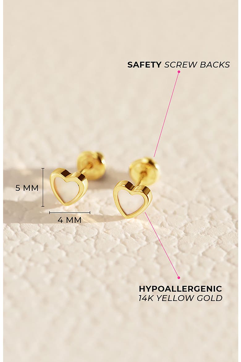 14k Mother of Pearl Heart Earrings, Alternate, color, White