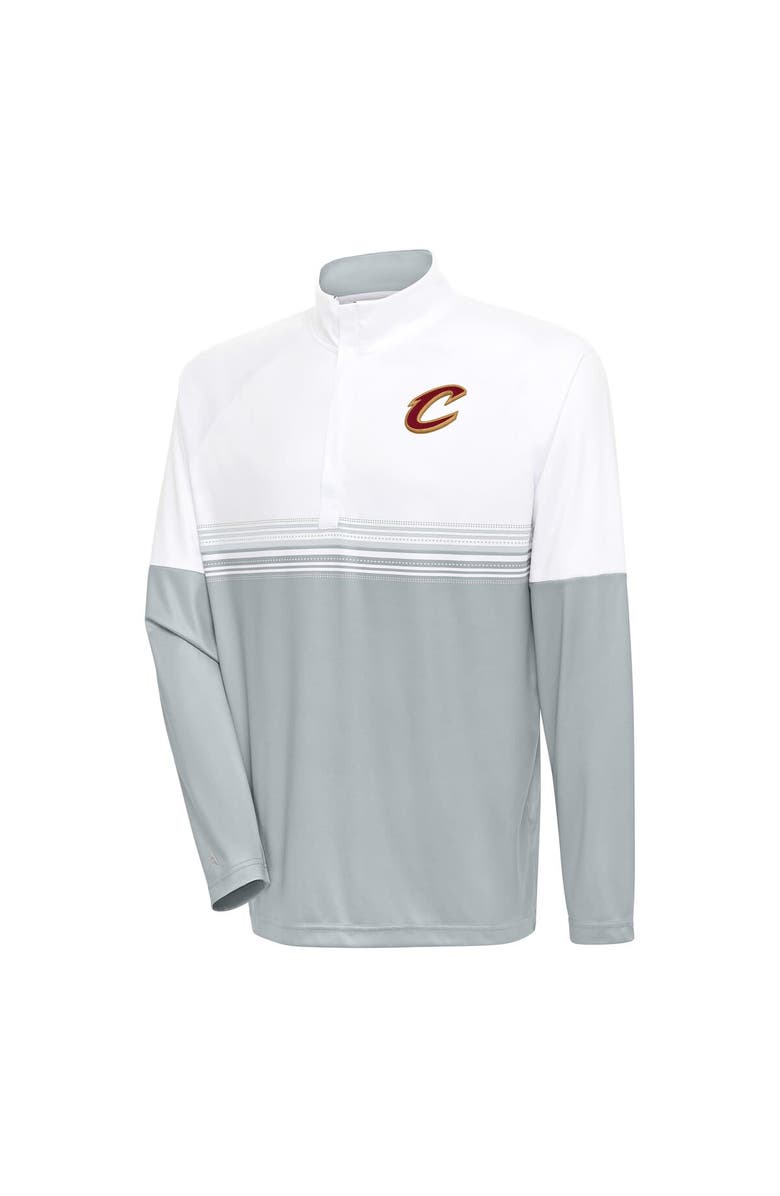 ANTIGUA Men's Antigua White/Gray Cleveland Cavaliers Bender Quarter-Zip Pullover Top, Main, color, 