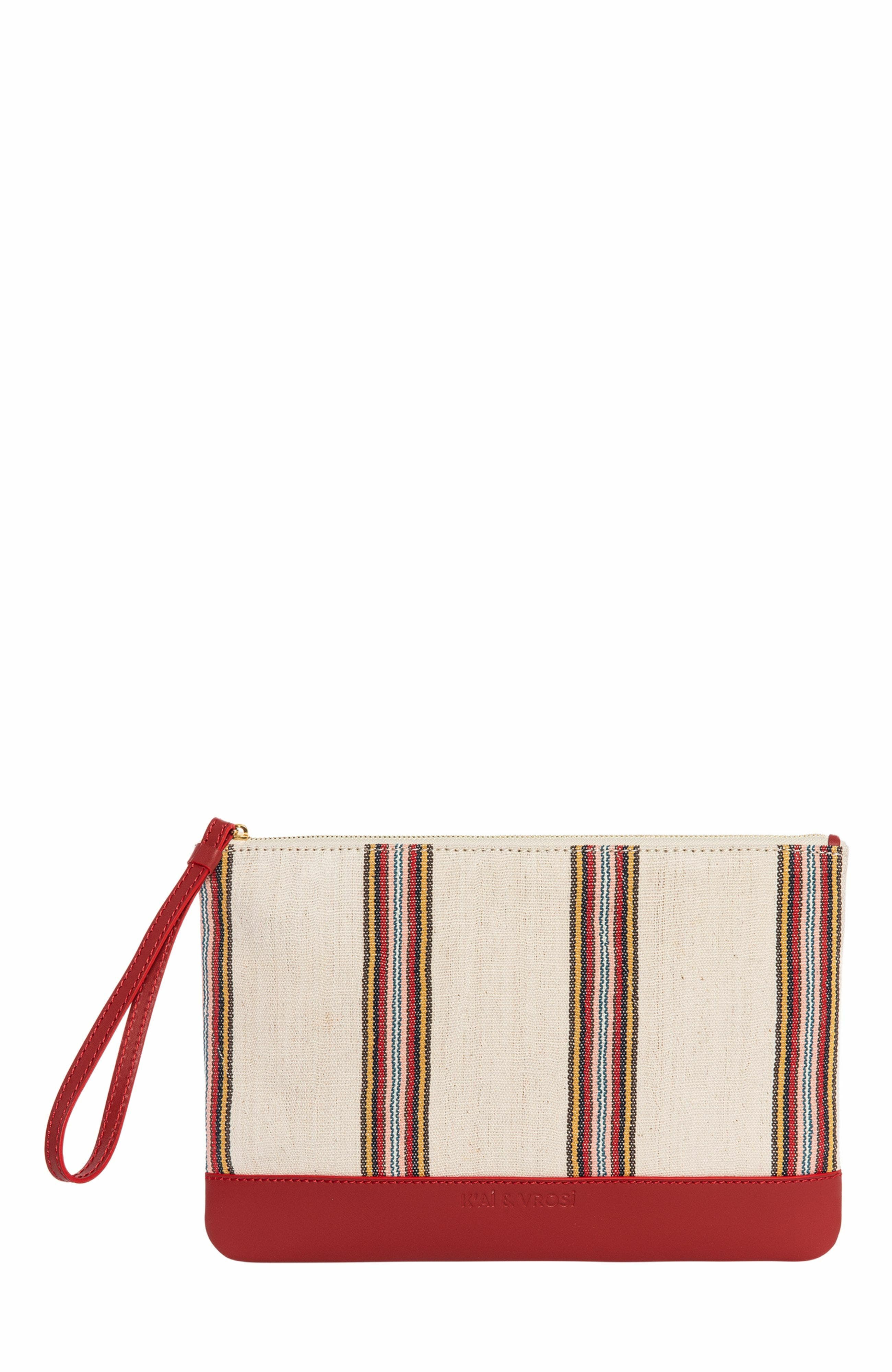 K'Ai & Vrosi Antiochia Calfskin & Handloomed Fabric Clutch in Red 