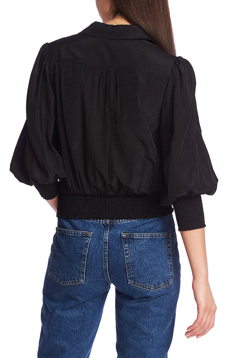 1.STATE Dot Jacquard Smocked Waist Button Front Top, Alternate, color, 