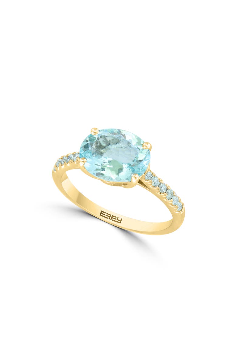 EFFY 14K Gold Oval Cut Aquamarine & Diamond Ring, Main, color, 