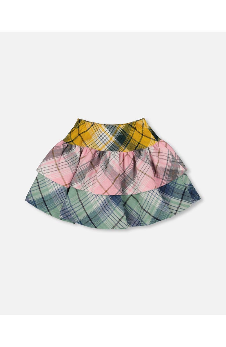 Deux par Deux Two-Tiered Flannel Skirt, Alternate, color, Green, Pink And Yellow