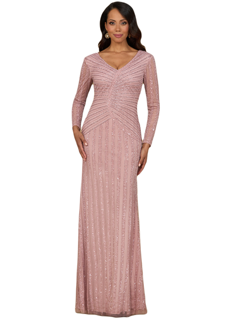 Long Sleeve Beaded Gown