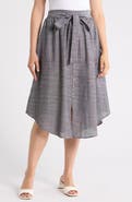 Renee C Stripe Linen & Cotton Curve Hem Skirt