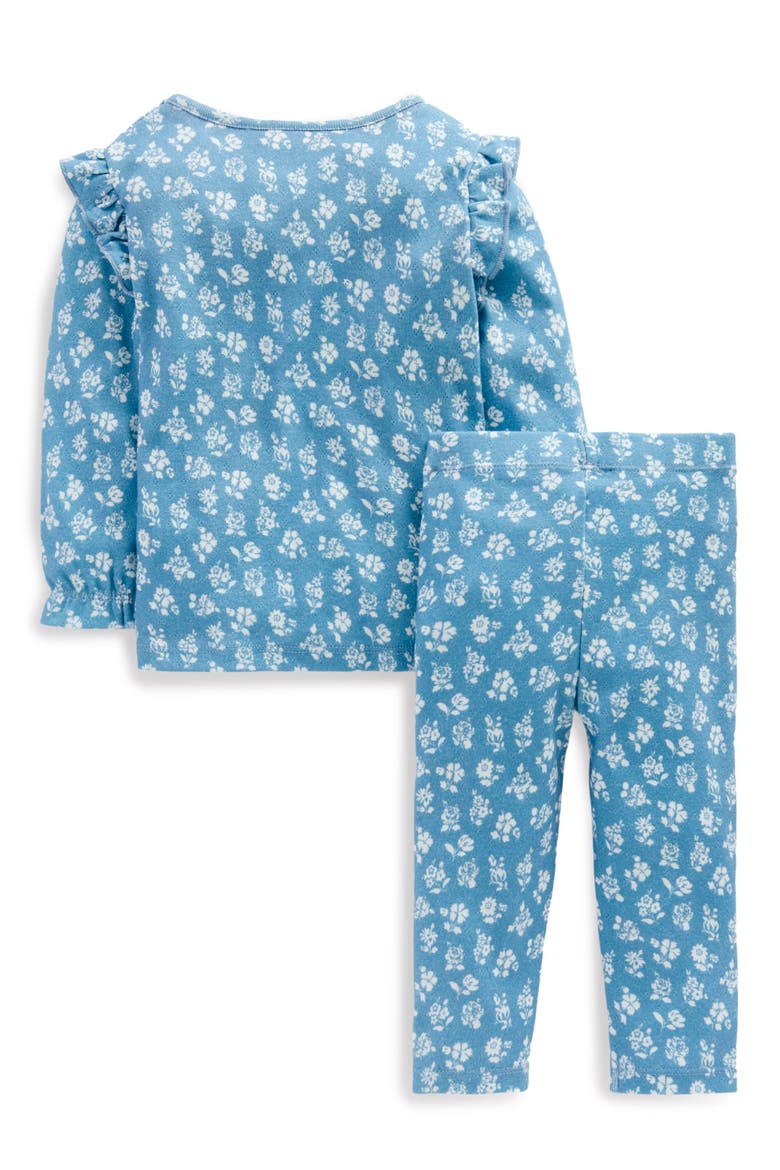 Printed Ruffle Cotton Pointelle Top & Pants Set, Alternate, color, BLUE FLORAL
